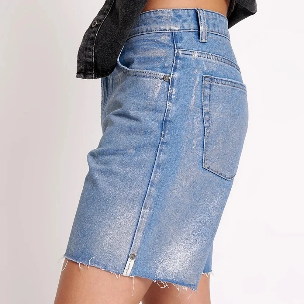 NWT One Teaspoon Jackson Long Jean Shorts in Metal Blue 27